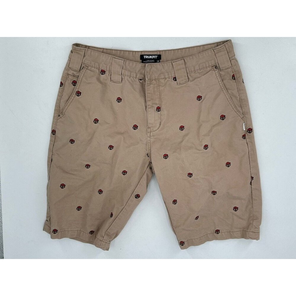 Trukfit Men's Shorts Chino Embroidered Logo Tan Flat Front Cotton 34 Ins - 12"